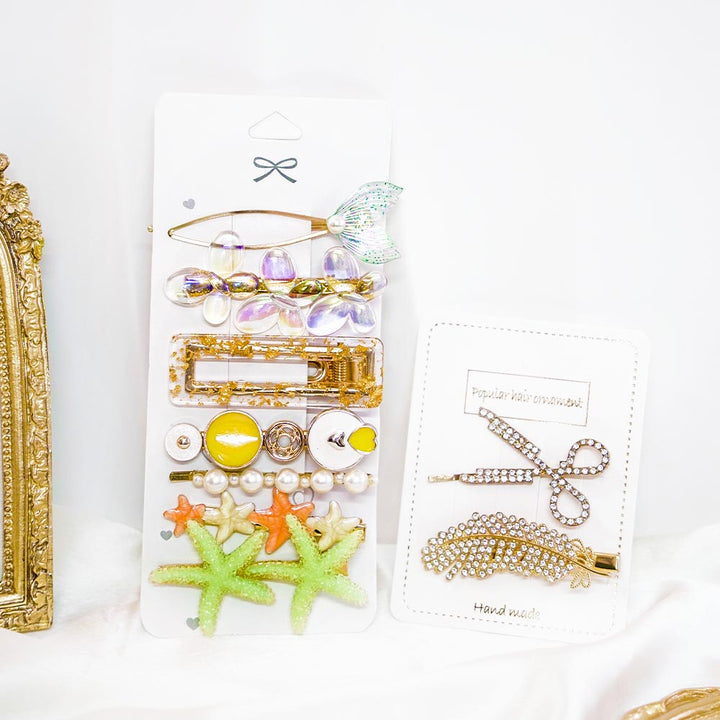 Set Of 9 Sea Vibe Green Hair Clip Set