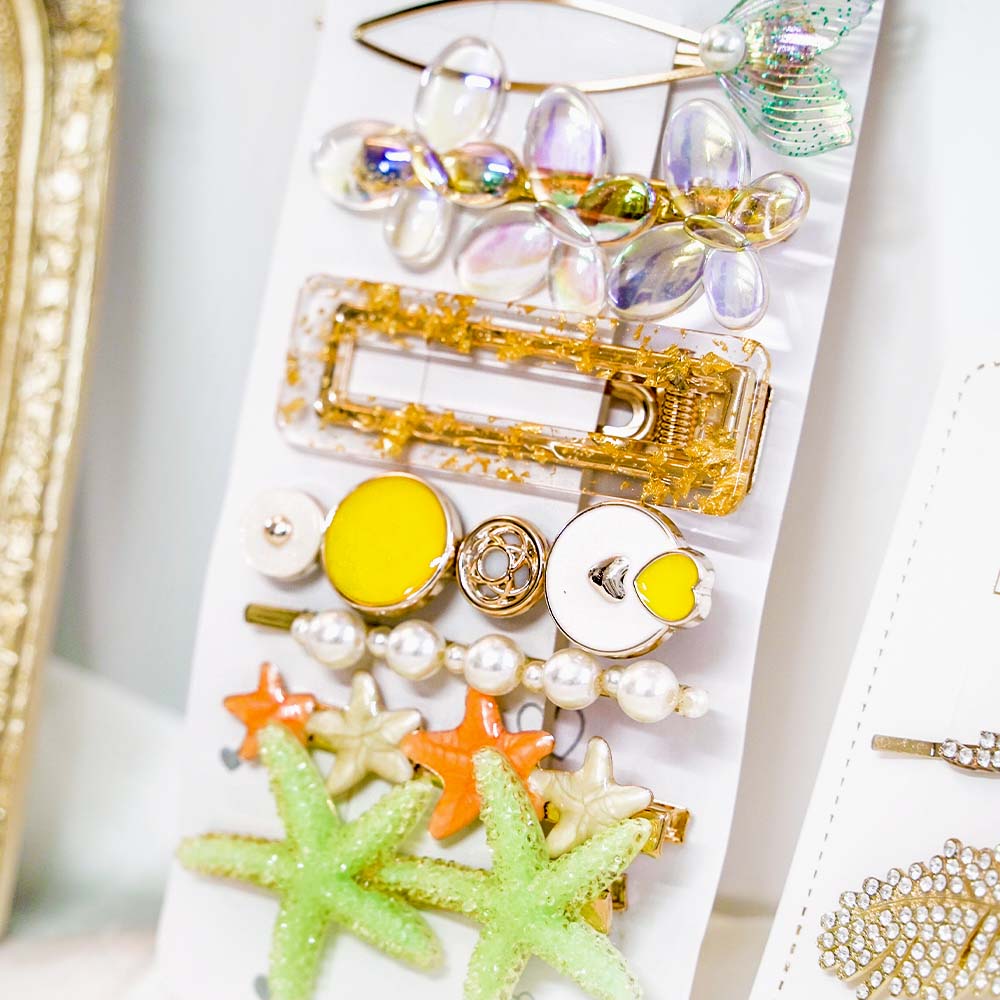 Set Of 9 Sea Vibe Green Hair Clip Set