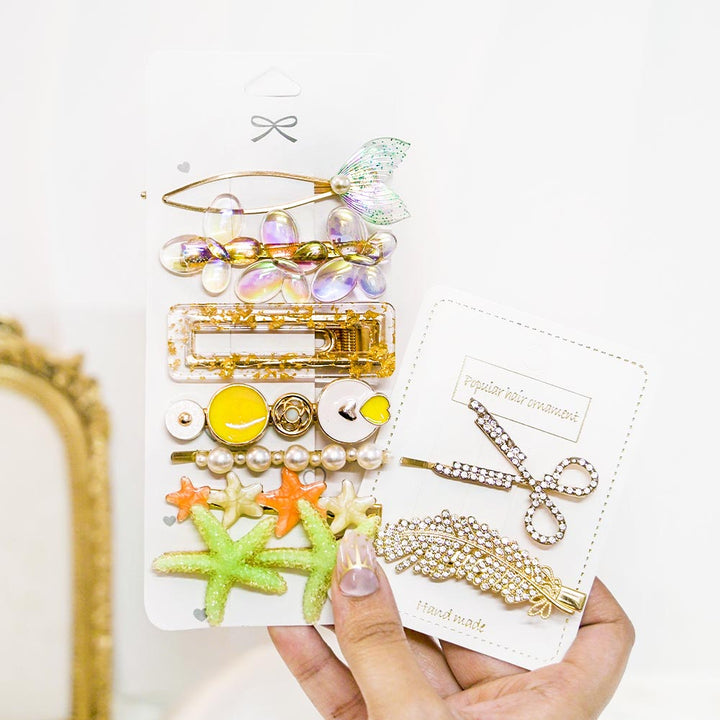 Set Of 9 Sea Vibe Green Hair Clip Set