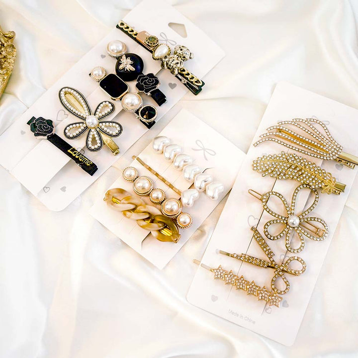 Set Of 14 Trendy Gold Hair Clip Set