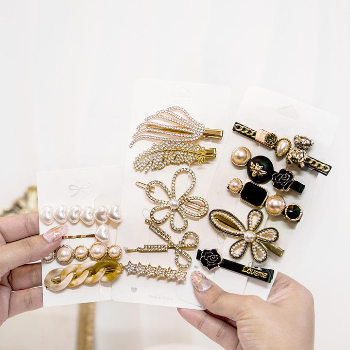 Set Of 14 Trendy Gold Hair Clip Set