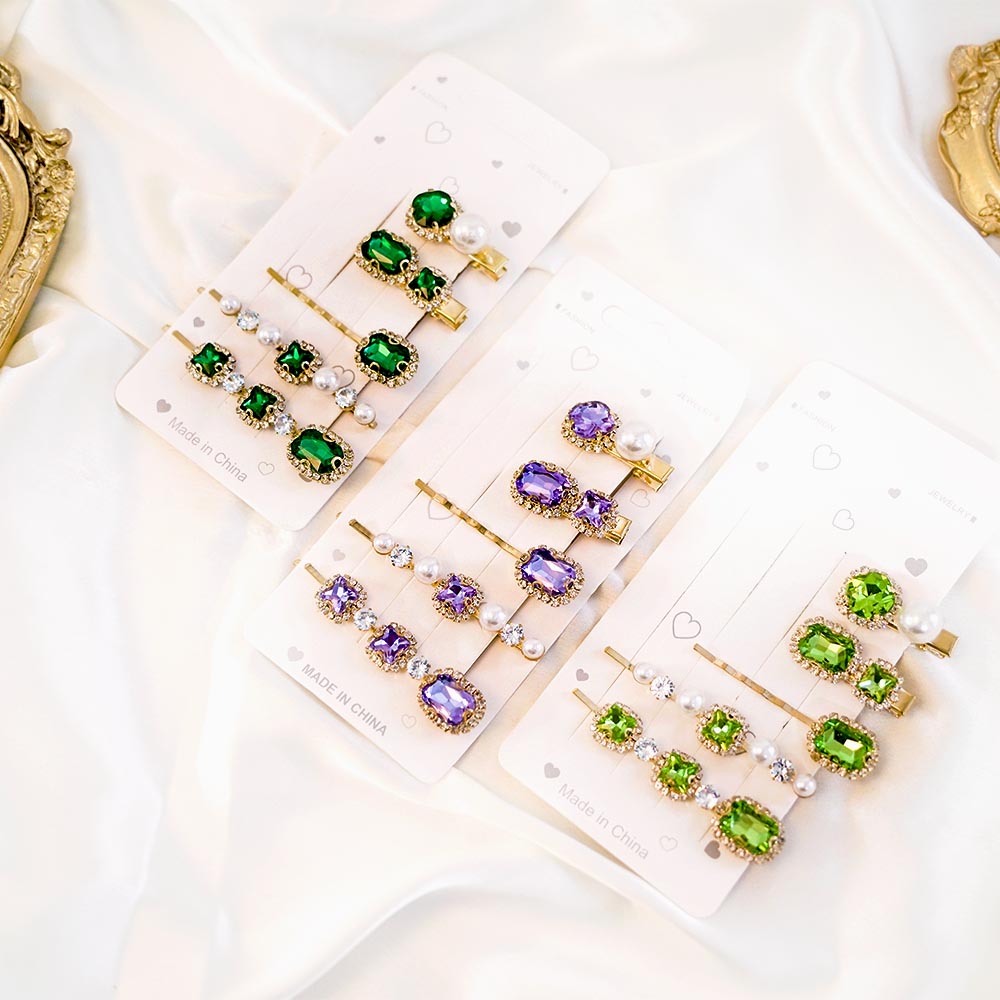 Set Of 5 Sparkling Crystal Hair Clip Set