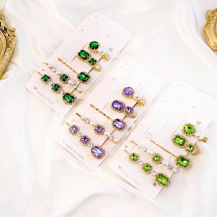 Set Of 5 Sparkling Crystal Hair Clip Set