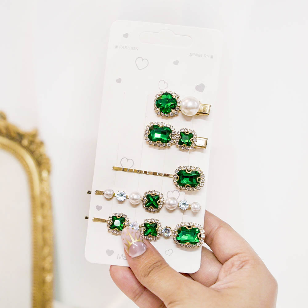 Set Of 5 Sparkling Crystal Hair Clip Set