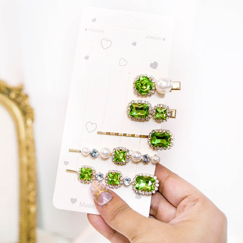 Set Of 5 Sparkling Crystal Hair Clip Set