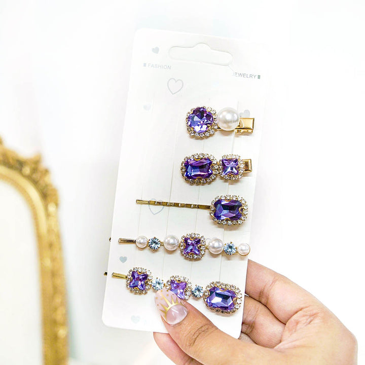 Set Of 5 Sparkling Crystal Hair Clip Set