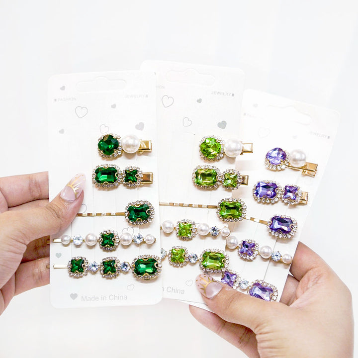 Set Of 5 Sparkling Crystal Hair Clip Set