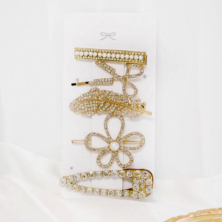 Set Of 5 Flaming Gold Crystal Hair Clip Set