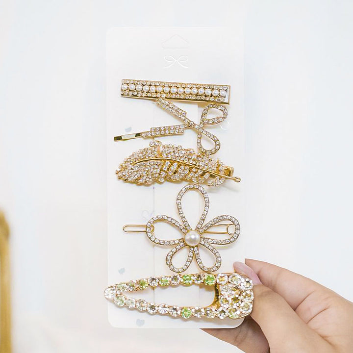 Set Of 5 Flaming Gold Crystal Hair Clip Set