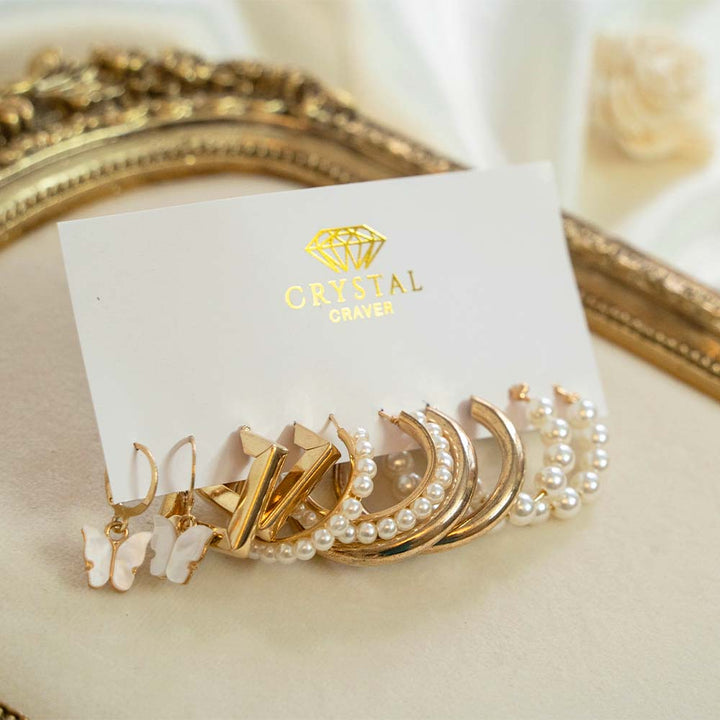 White Alluring Earrings Set Of 5