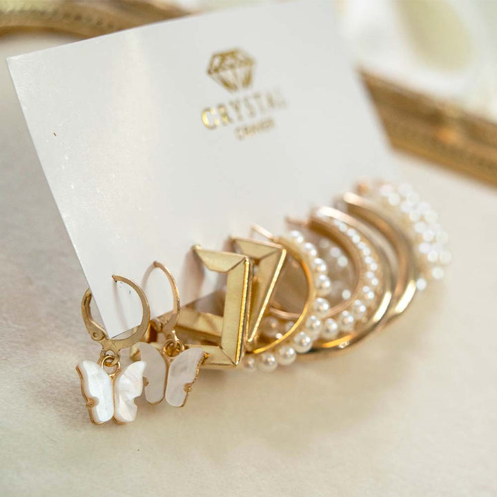 White Alluring Earrings Set Of 5