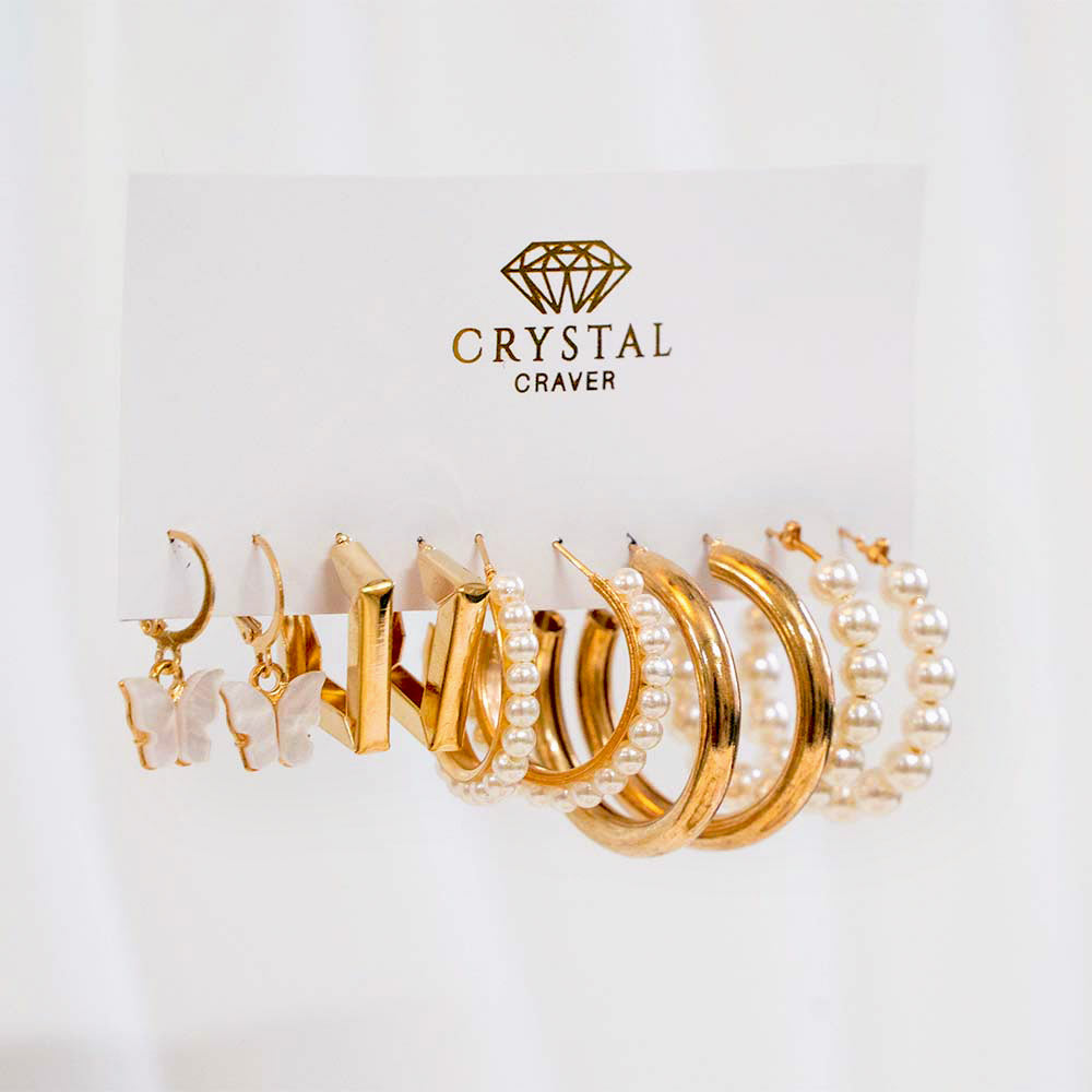 White Alluring Earrings Set Of 5