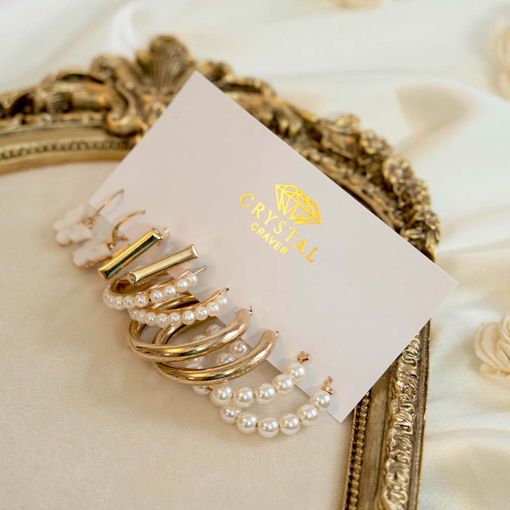 White Alluring Earrings Set Of 5