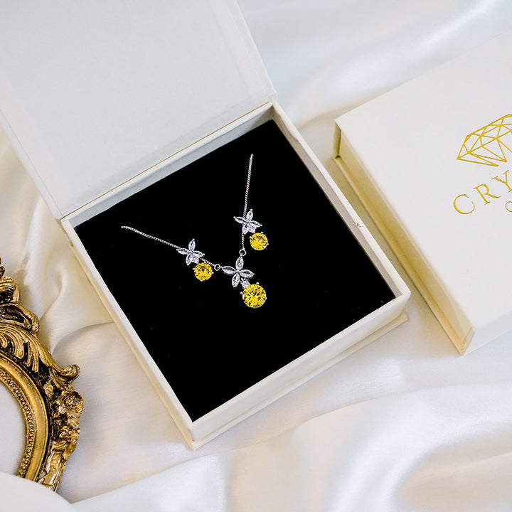Citrine Exquisite Platinum Plated Necklace Set