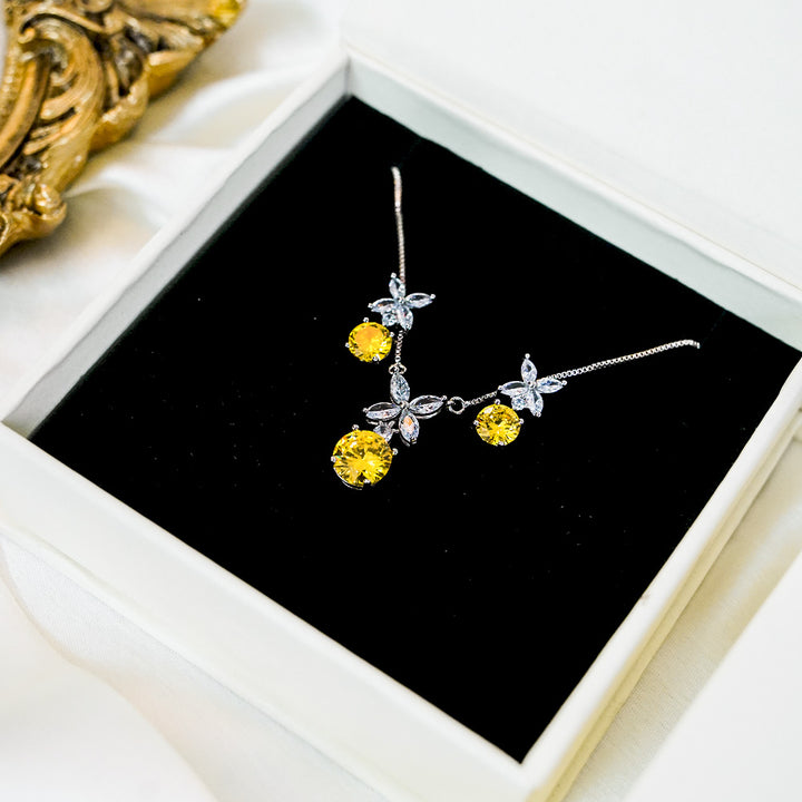 Citrine Exquisite Platinum Plated Necklace Set