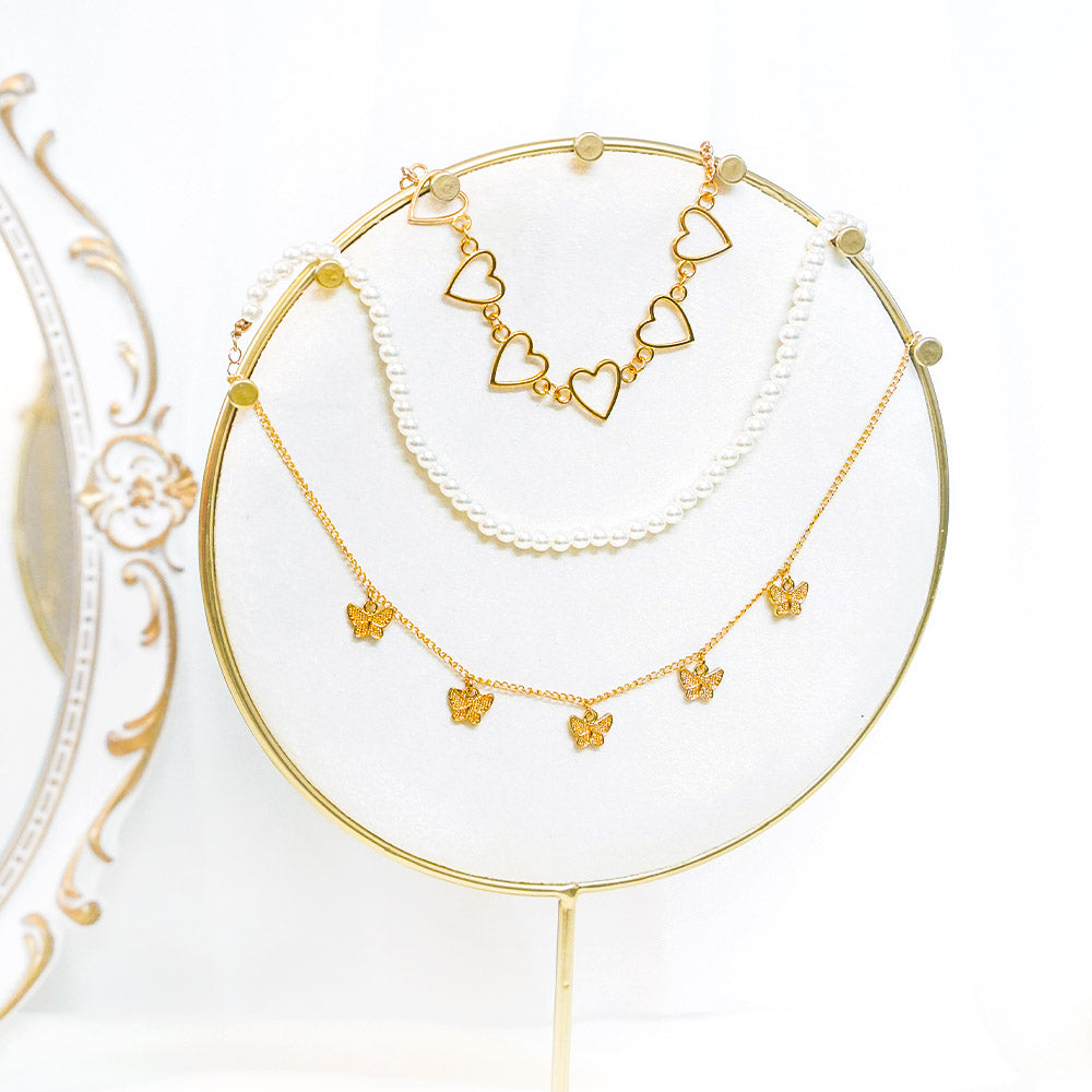 Hollow Heart 3 Layer Necklace Set