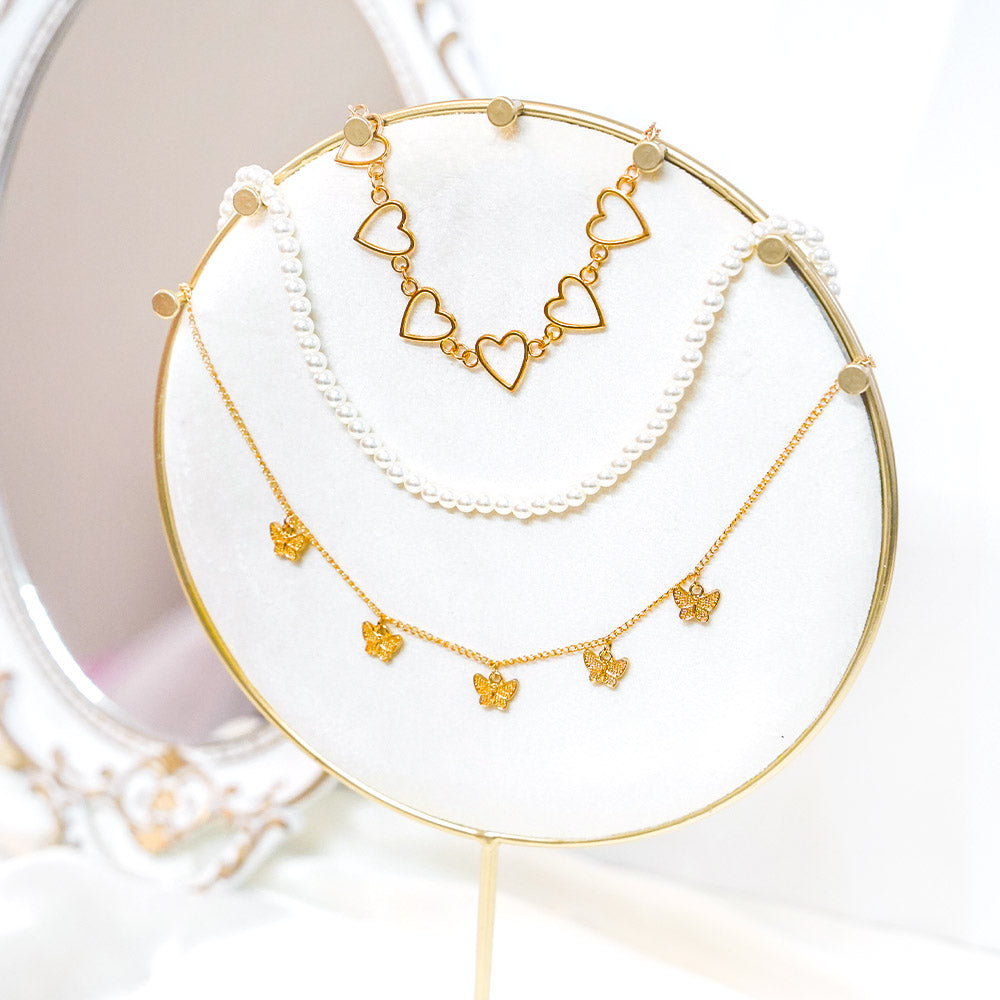 Hollow Heart 3 Layer Necklace Set