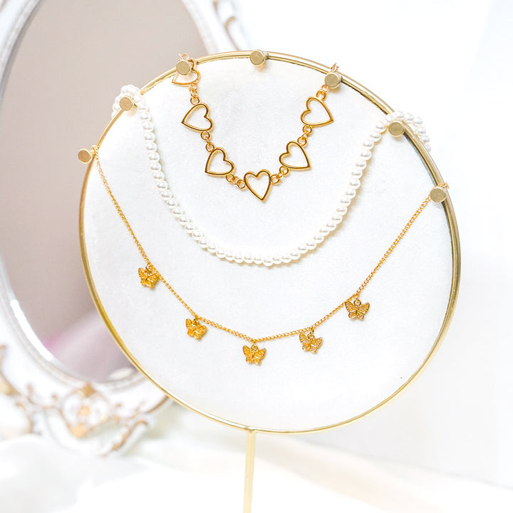 Hollow Heart 3 Layer Necklace Set