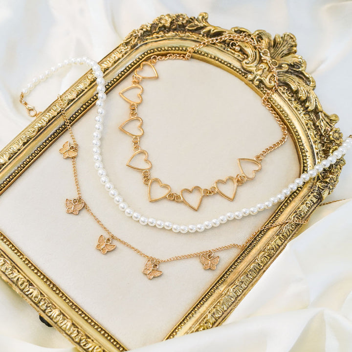 Hollow Heart 3 Layer Necklace Set