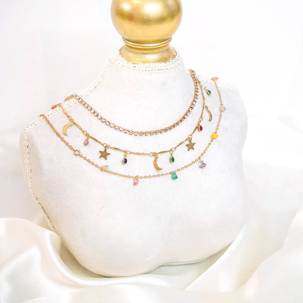 Delicate Clavicle Charm 3 Layer Necklace