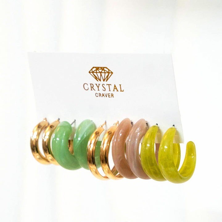 Statement Resin Hoops Earrings Set