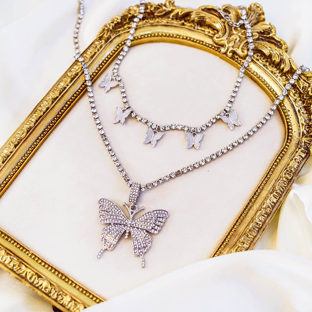 Double Layer Butterfly Choker & Necklace Combo