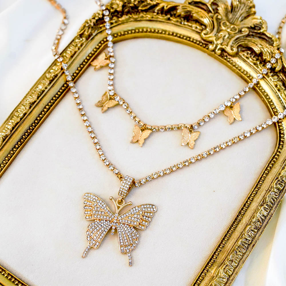 Double Layer Butterfly Choker & Necklace Combo