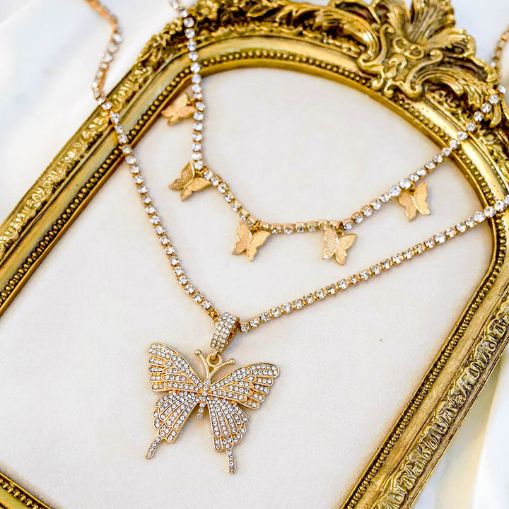 Double Layer Butterfly Choker & Necklace Combo