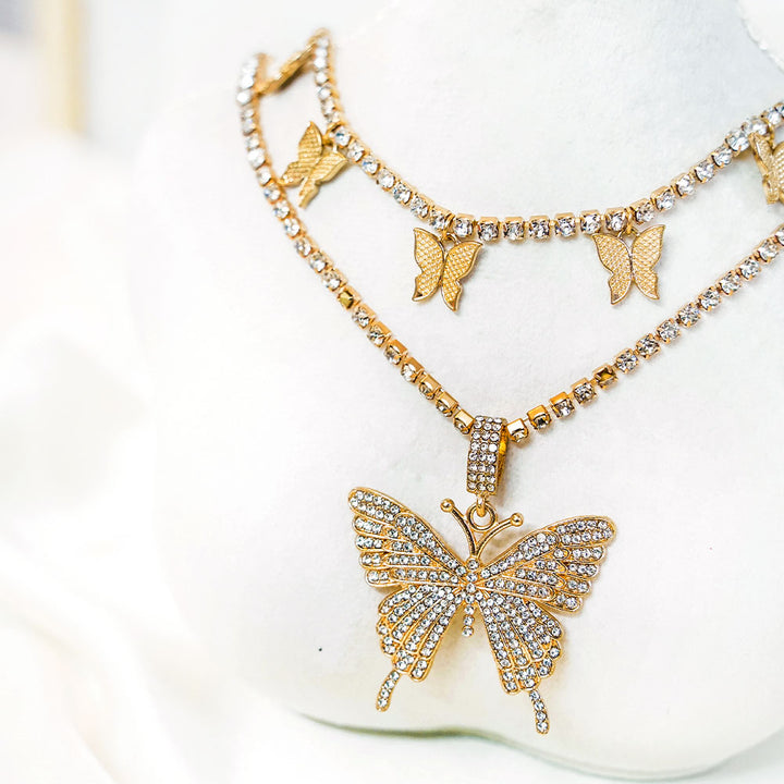 Double Layer Butterfly Choker & Necklace Combo