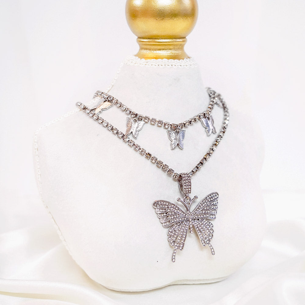Double Layer Butterfly Choker & Necklace Combo