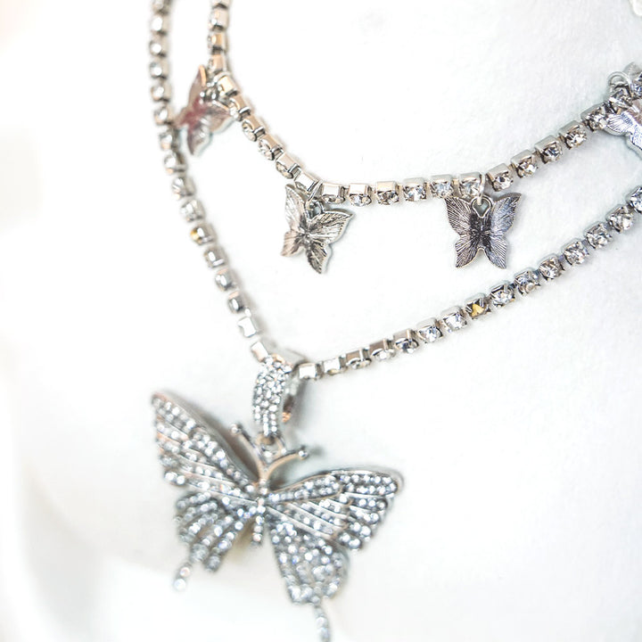 Double Layer Butterfly Choker & Necklace Combo