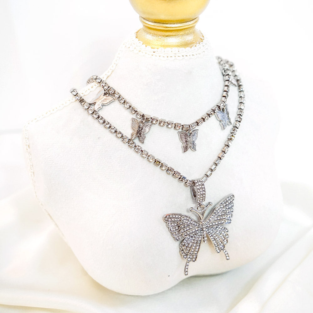Double Layer Butterfly Choker & Necklace Combo