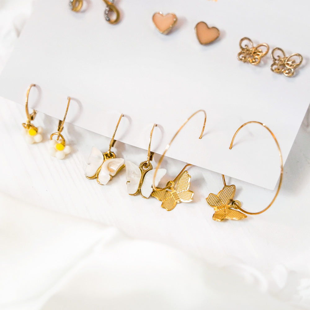 Dainty Butterfly Earrings Set Of 6