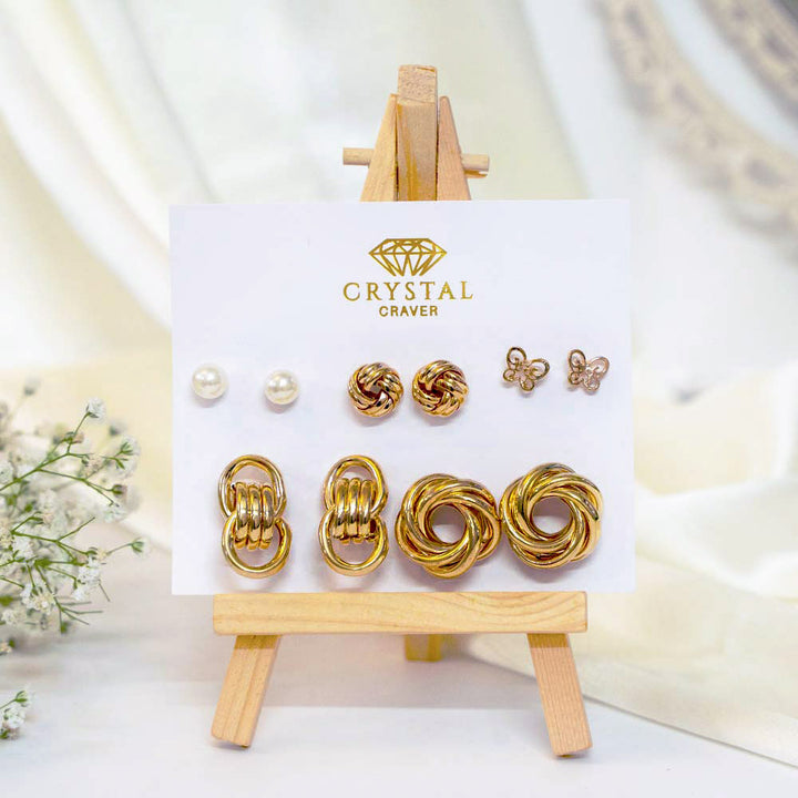 Glossy Gold Plated Stud Earrings Set