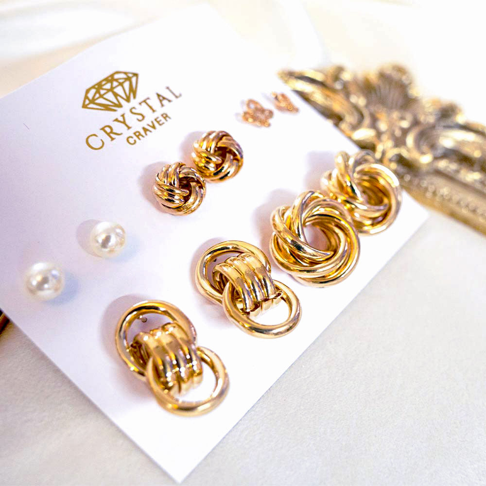 Glossy Gold Plated Stud Earrings Set