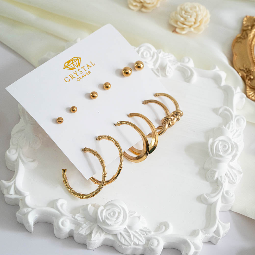 Vintage Gold Earring Set Of 6