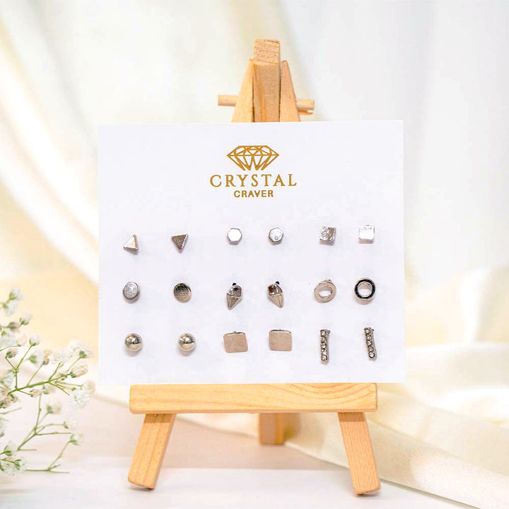 Silver Mini Stud Earring Set Of 9