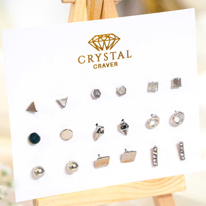 Silver Mini Stud Earring Set Of 9