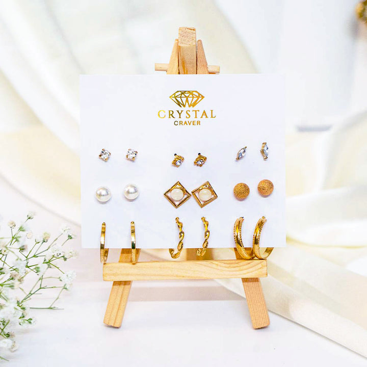 Gold Crescent Earring Set Of 9