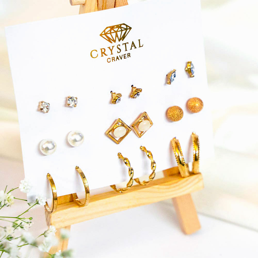 Gold Crescent Earring Set Of 9