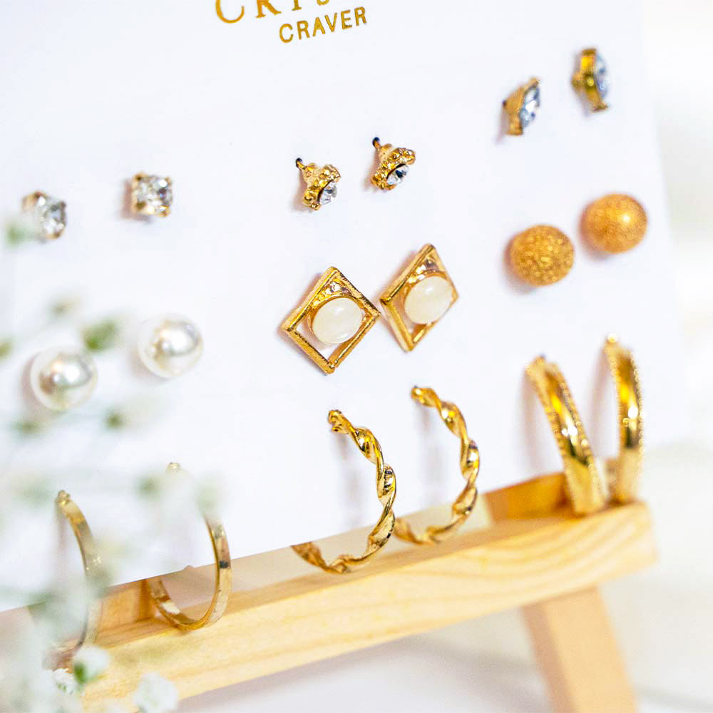 Gold Crescent Earring Set Of 9