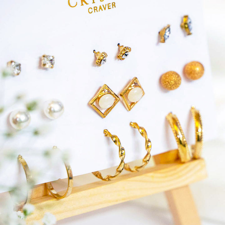 Gold Crescent Earring Set Of 9