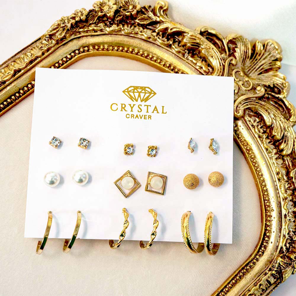 Gold Crescent Earring Set Of 9