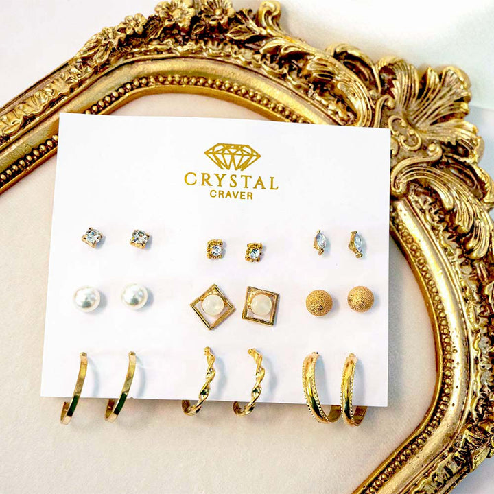 Gold Crescent Earring Set Of 9