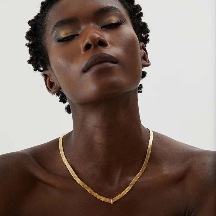 Wide Zircon Snake Chain Stainless Steel Necklace