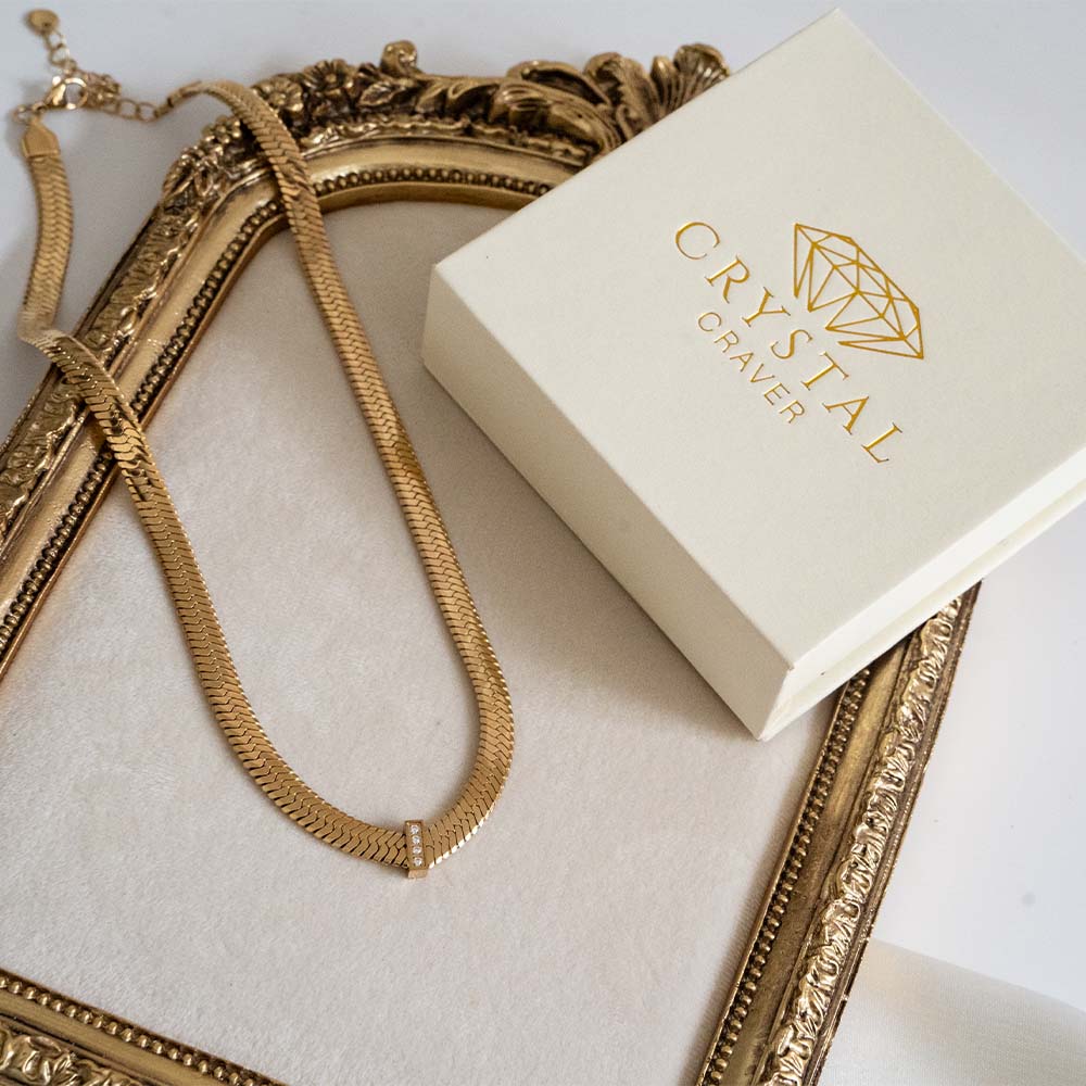 Wide Zircon Snake Chain Stainless Steel Necklace