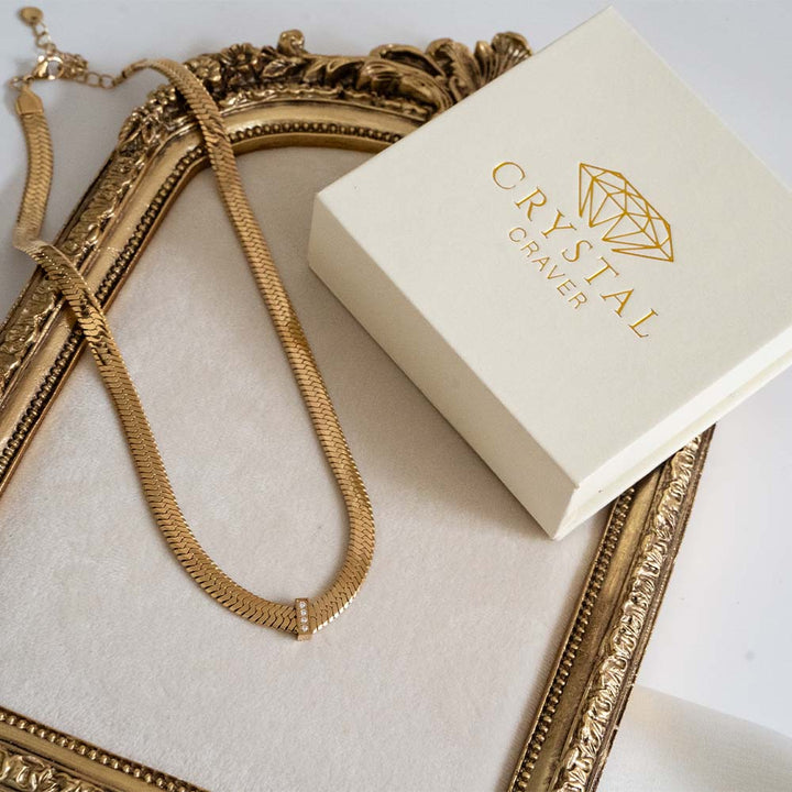 Wide Zircon Snake Chain Stainless Steel Necklace