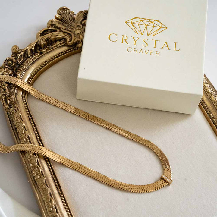 Wide Zircon Snake Chain Stainless Steel Necklace