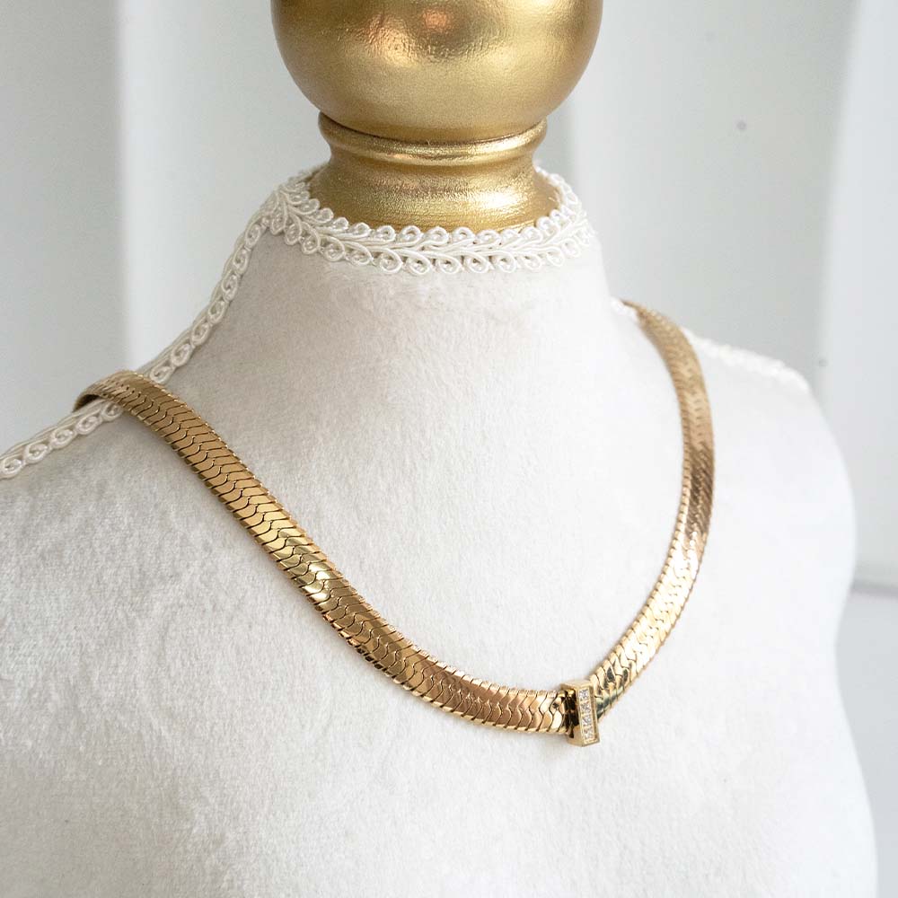 Wide Zircon Snake Chain Stainless Steel Necklace