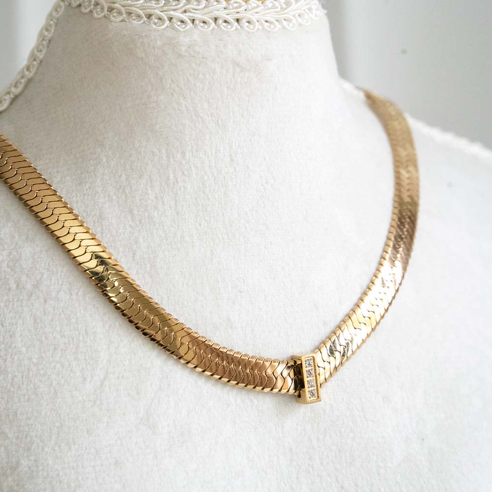 Wide Zircon Snake Chain Stainless Steel Necklace